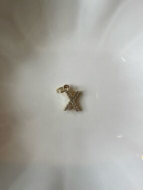 Gold Initial X Pendant Charm with Clear Stones